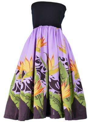 Hula Tube Top Dress with Bird of Paradise print / Purple  / G1817p