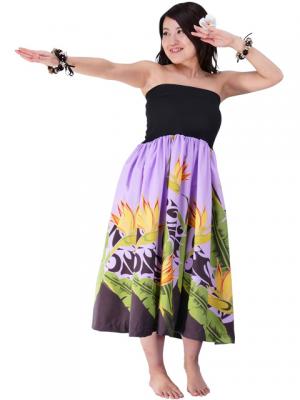 Hula Tube Top Dress with Bird of Paradise print / Purple  / G1817p