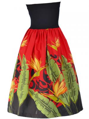 Hula Tube Top Dress with Bird of Paradise print / Red  / G1817r