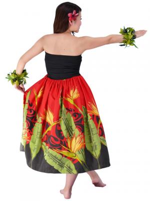 Hula Tube Top Dress with Bird of Paradise print / Red  / G1817r