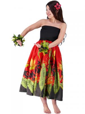 Hula Tube Top Dress with Bird of Paradise print / Red  / G1817r