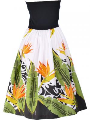 Hula Tube Top Dress with Bird of Paradise print / White  / G1817w