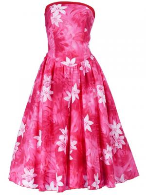 Hula Strapless Dress with Gradation Plumeria Print / Red / G1832r