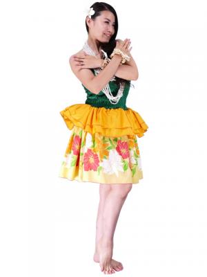 Tahitian Skirt with Flower Print / Yellow / J1838