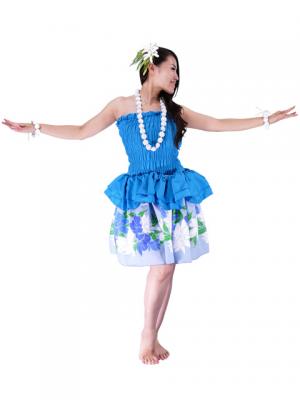 Tahitian Skirt with Flower Print / Blue / G1839