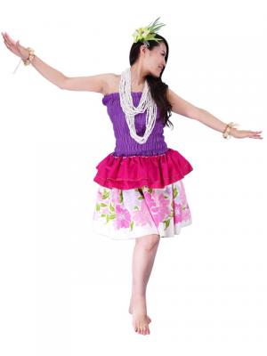 Tahitian Skirt with Flower Print / Pink / G1840