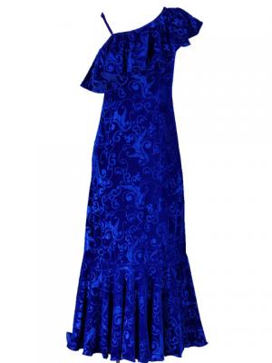 Hula One Shoulder Embossed Velvet Dress / Blue / G1841bl