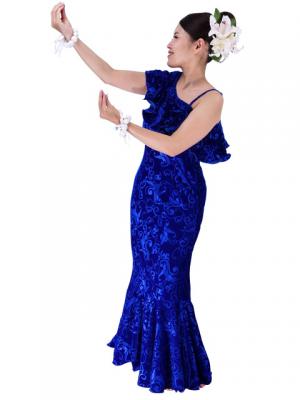 Hula One Shoulder Embossed Velvet Dress / Blue / G1841bl