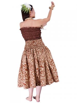 Hula Pa'u Skirt with Kahiko Print / Brown / J1846