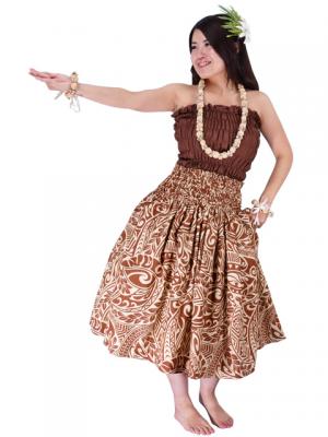 Hula Pa'u Skirt with Kahiko Print / Brown / J1846