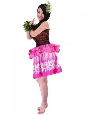 Tahitian Skirt with Lily & Lehua Print / Pink / G1856