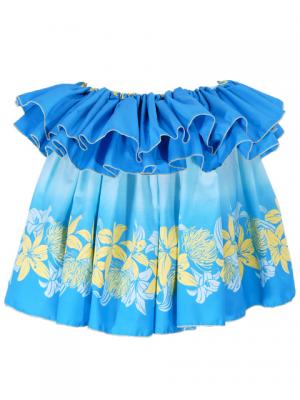 Tahitian Skirt with Lily & Lehua Print / Blue / J1858