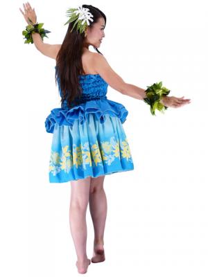 Tahitian Skirt with Lily & Lehua Print / Blue / J1858