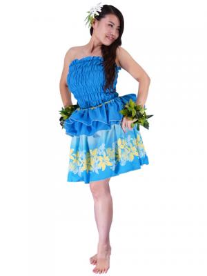 Tahitian Skirt with Lily & Lehua Print / Blue / J1858
