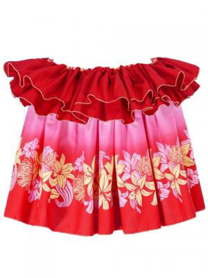 Tahitian Skirt with Lily & Lehua Print / Red / G1859