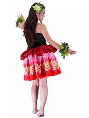 Tahitian Skirt with Lily & Lehua Print / Red / G1859