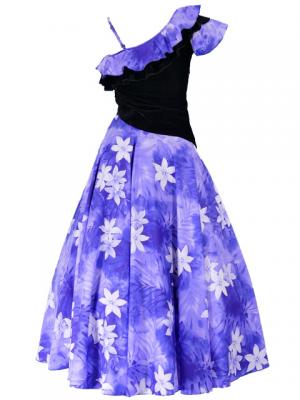 Hula One Shoulder Dress with Velvet & Plumeria Print / Purple / G1882p