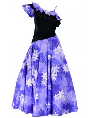Hula One Shoulder Dress with Velvet & Plumeria Print / Purple / G1882p