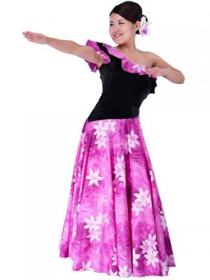 Hula One Shoulder Dress with Velvet & Plumeria Print / Pink / G1882pi