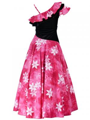 Hula One Shoulder Dress with Velvet & Plumeria Print / Red / G1882r