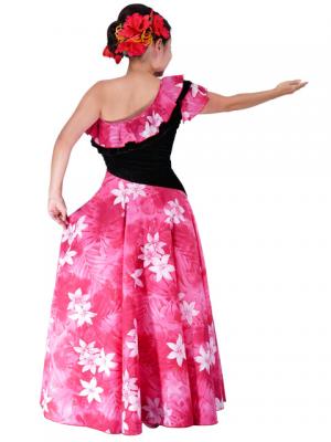 Hula One Shoulder Dress with Velvet & Plumeria Print / Red / G1882r