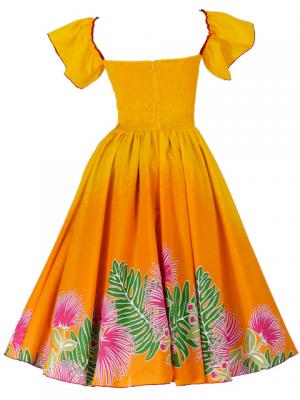 Hula Dress with Lehua Print Decorative Sleeves attached / Yellow / G1883y