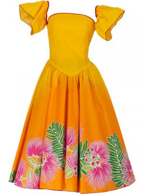 Hula Dress with Lehua Print Decorative Sleeves attached / Yellow / G1883y