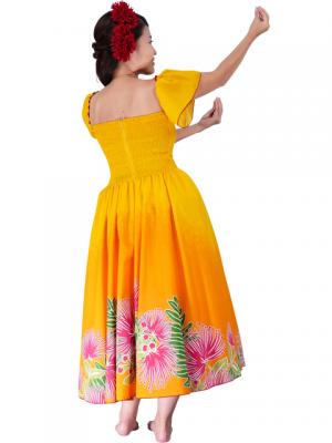Hula Dress with Lehua Print Decorative Sleeves attached / Yellow / G1883y