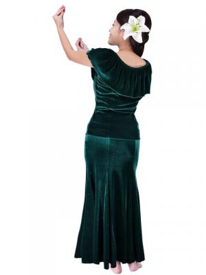 Hula Frilled Collar Blouse with Velvet / Green / G1904ga