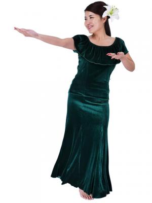 Hula Frilled Collar Blouse with Velvet / Green / G1904ga