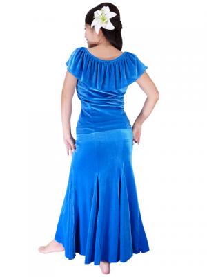 Hula Blouse & Skirt Set-Up with Velvet / Blue / G1906bla