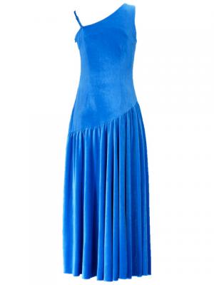 Hula One Shoulder Dress with Velvet / Blue / G1913bl