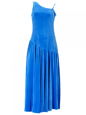 Hula One Shoulder Dress with Velvet / Blue / G1913bl