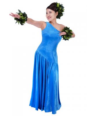 Hula One Shoulder Dress with Velvet / Blue / G1913bl