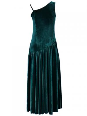 Hula One Shoulder Dress with Velvet / Green / G1913g