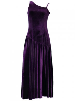 Hula One Shoulder Dress with Velvet / Purple / G1913p