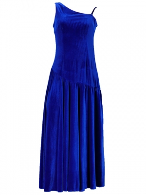 Hula One Shoulder Dress with Velvet / Royal Blue / G1913rb