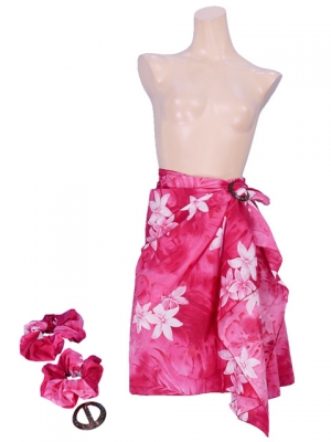 Pareo-like-Skirt with Gradation Plumeria Print / Red / G1914r