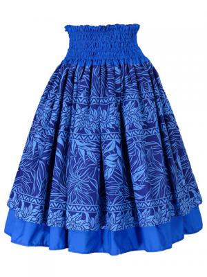 Hula Double & Reversible Pau Skirt with Heliconia Print / Royal Blue / J1919