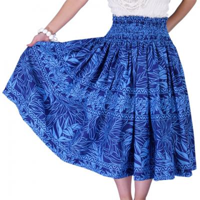 Hula Pa'u Skirt with Heliconia Print / Blue / J1931