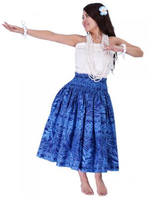 Hula Pa'u Skirt with Heliconia Print / Blue / J1931
