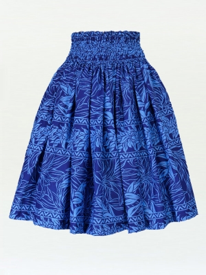 Hula Pa'u Skirt with Heliconia Print / Blue / J1931