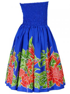 Hula Midi Dress with Torch Ginger Print / Blue / J1958bl