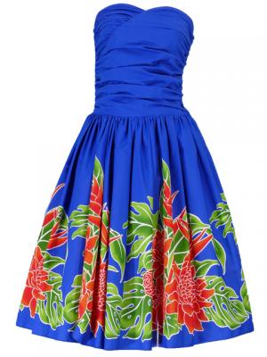 Hula Midi Dress with Torch Ginger Print / Blue / J1958bl