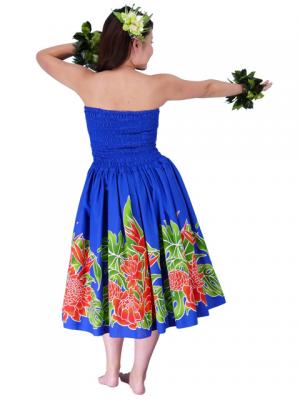 Hula Midi Dress with Torch Ginger Print / Blue / J1958bl