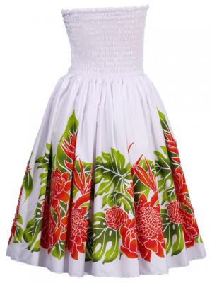 Hula Midi Dress with Torch Ginger Print / White / J1958w