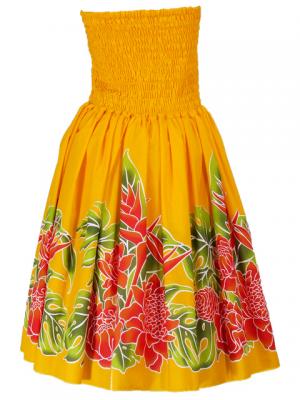 Hula Midi Dress with Torch Ginger Print / Yellow / G1958y