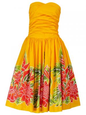 Hula Midi Dress with Torch Ginger Print / Yellow / G1958y