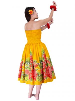 Hula Midi Dress with Torch Ginger Print / Yellow / G1958y
