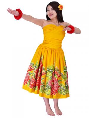 Hula Midi Dress with Torch Ginger Print / Yellow / G1958y